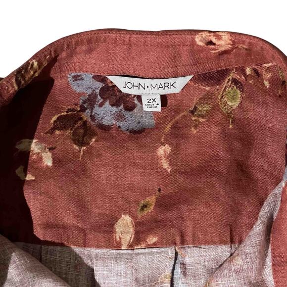 John Mark Tunic Style Rust Floral Button Front Shirt Size 2X - Picture 8 of 12